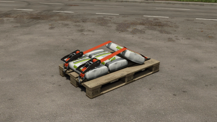 fs25-mods, FS25 Empty Pallet v1.0.0.0 mod showing a strapped pallet on a road surface in Farming Simulator 25.