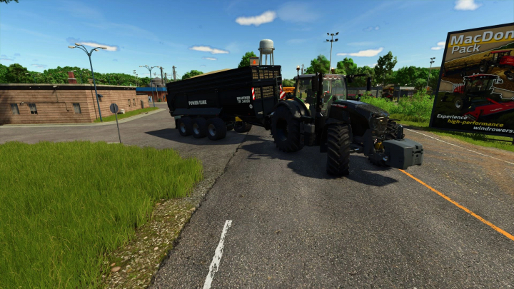 fs25-mods,  Fendt 700 Edit v1.0.0.0 mod in Farming Simulator 25 with Brantner trailer on a road surrounded by greenery and a billboard.