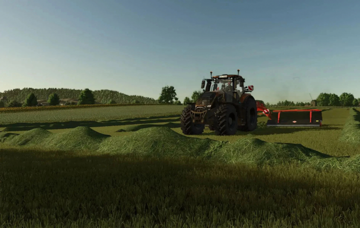 fs25-mods,  FS25 mod Grass Texture V1.0.1.0 showcasing a tractor mowing a large field with realistic grass textures.