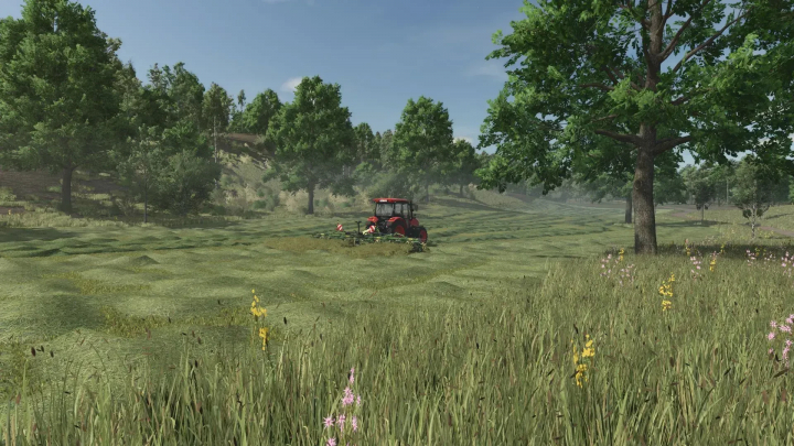 fs25-mods,  FS25 mod Grass Texture v1.0.2.0 in a lush field with tractor, enhancing Farming Simulator 25 realism.