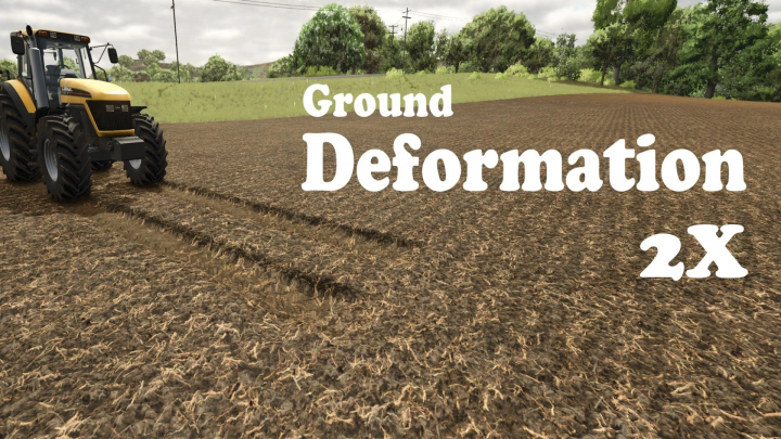 fs25-mods,  FS25 mod Ground Deformation 2X showing a tractor on a field with visible soil deformation.