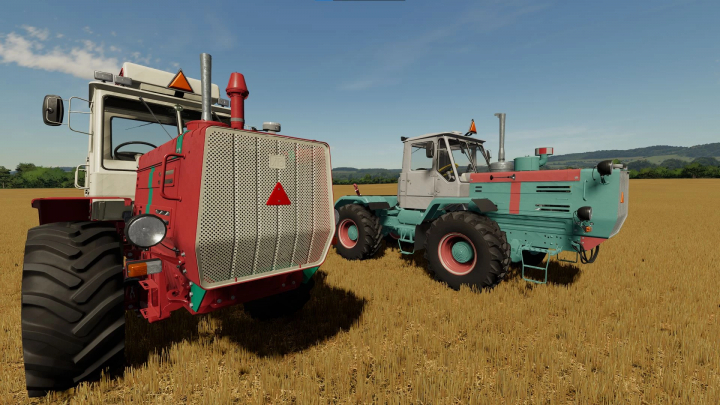 fs22-mods,  HTZ T150K V8 tractors on a field in Farming Simulator 22 mod.