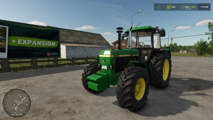 fs25-mods,  FS25 mod John Deere 3650 tractor parked near barn in Farming Simulator 25 landscape.