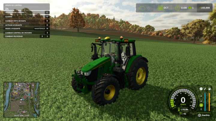 fs25-mods,  John Deere 6M Series tractor mod v1.0.0.0 in FS25, displayed on a green field with game UI elements visible.