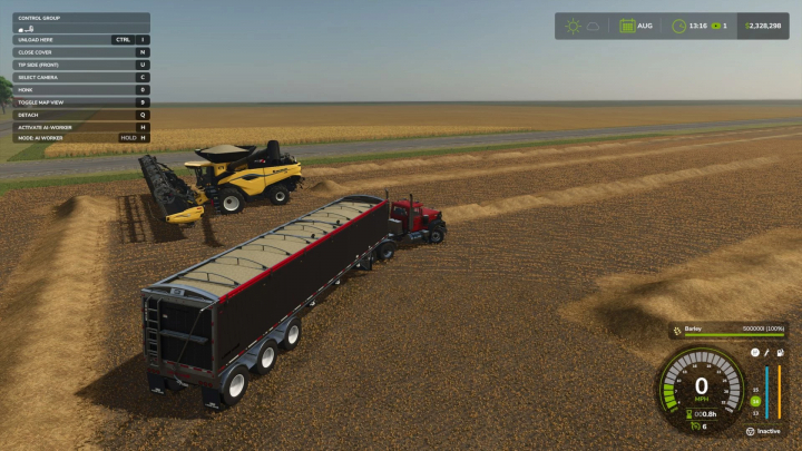 fs25-mods,  FS25 mod Lode King Tripple Hopper Edit v1.0.0.0 showcasing a red truck with a trailer in a wheat field.