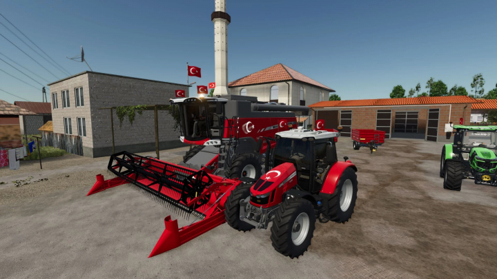 fs25-mods,  FS25 mod featuring Massey Ferguson Beta 7360 with Turkish flags in a farm setting.