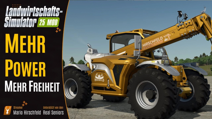 fs25-mods,  FS25 mod: A powerful golden telehandler from Hirschfeld Construction in Farming Simulator 25.