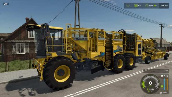 fs25-mods,  Multifruit ROPA in Farming Simulator 25 mod with Tiger 6 harvester on a road, showcasing FS25 mods.