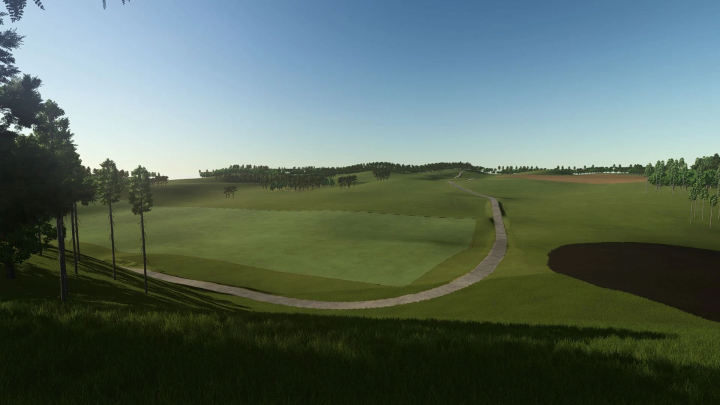 fs25-mods,  Scenic landscape of Pampa lands in FS25 mod showcasing open fields and trees under a clear sky.