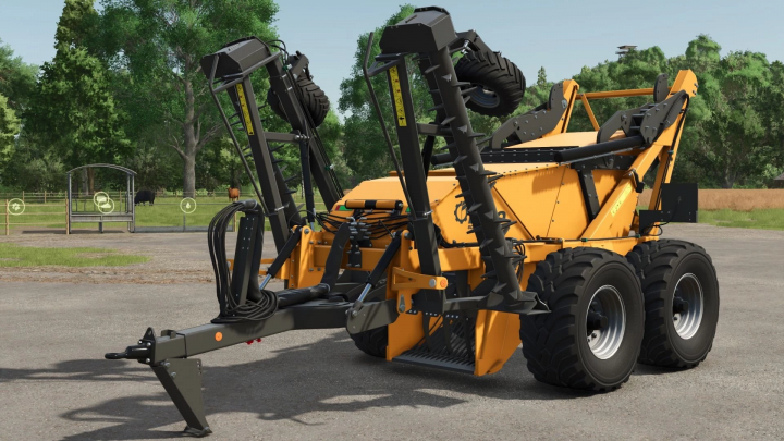 fs25-mods, Scorpion 550 rework v1.0.0.2 mod in FS25, featuring a yellow heavy-duty agricultural machine with spike arms in a farm setting.