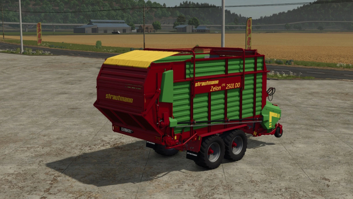 fs25-mods,  FS25 mod: Strautmann ZELON CFS 2501 DO trailer on a farm setting in Farming Simulator 25.