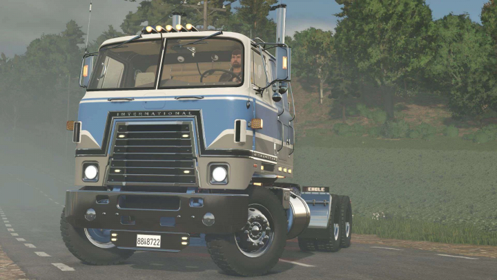 fs25-mods,  Transstar International truck mod in Farming Simulator 25, version 1.0.0.0, on a rural road.