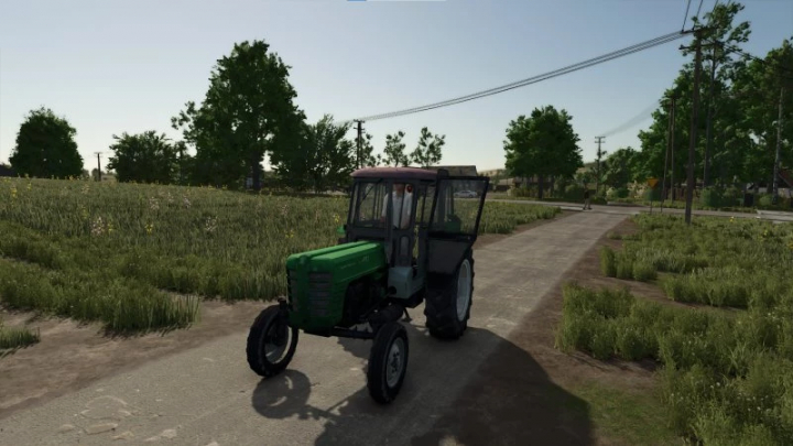 fs25-mods,  Ursus c4011 tractor mod in Farming Simulator 25 on a rural road, showcasing FS25 mods.