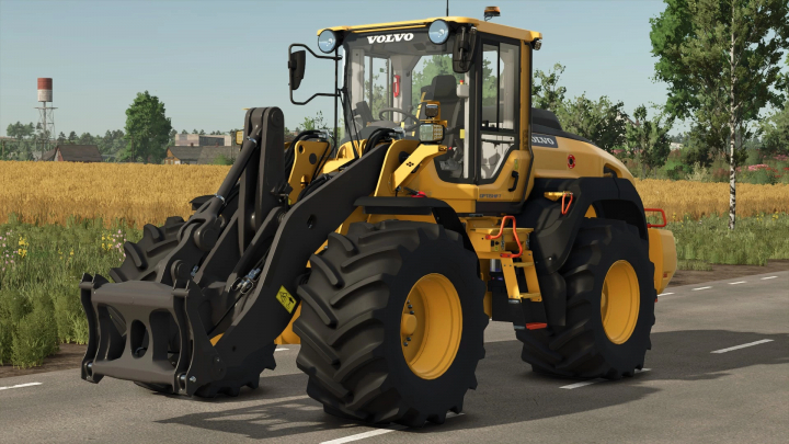 fs25-mods,  Volvo L120H mod in Farming Simulator 25, showcasing detailed machinery with wheat fields in the background. FS25 mods.