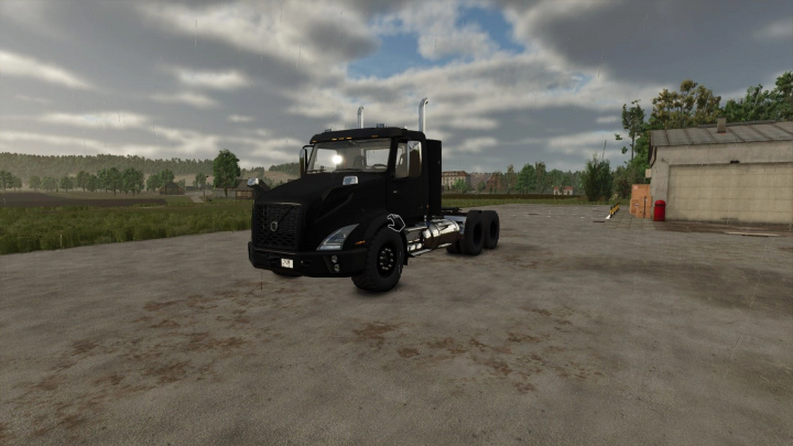 fs25-mods,  Volvo VNX 300 truck mod in FS25 park area, showcasing customization options in Farming Simulator 25.