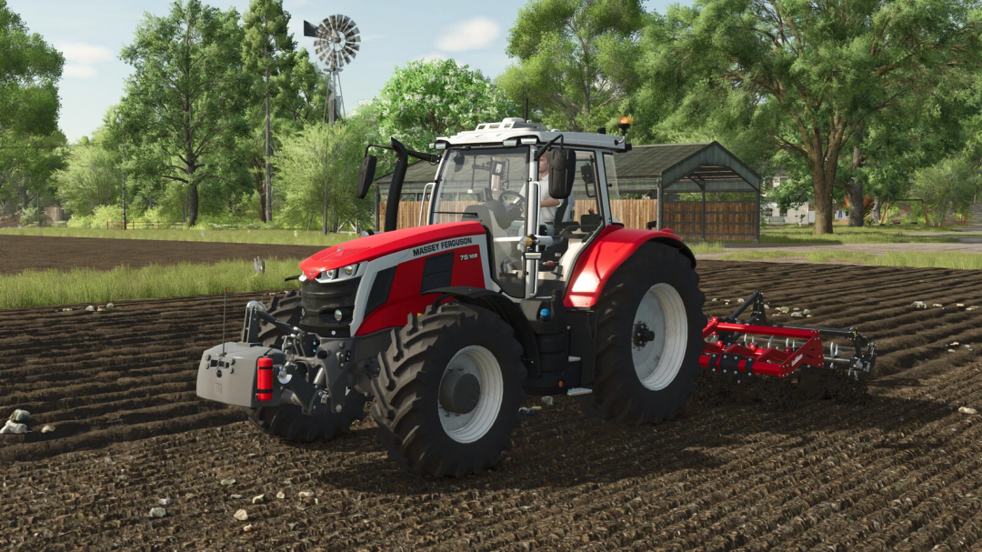 FS25 mod AGCO 850 KG Weight on Massey Ferguson tractor in a field