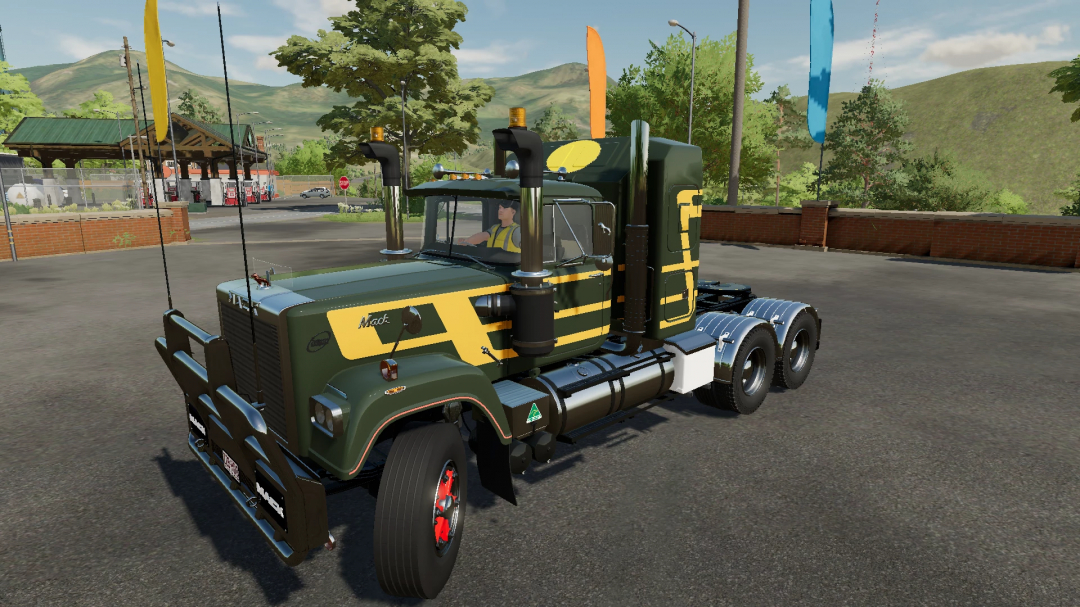 FS25 Australian Mack R700/Superliner mod truck in parking area