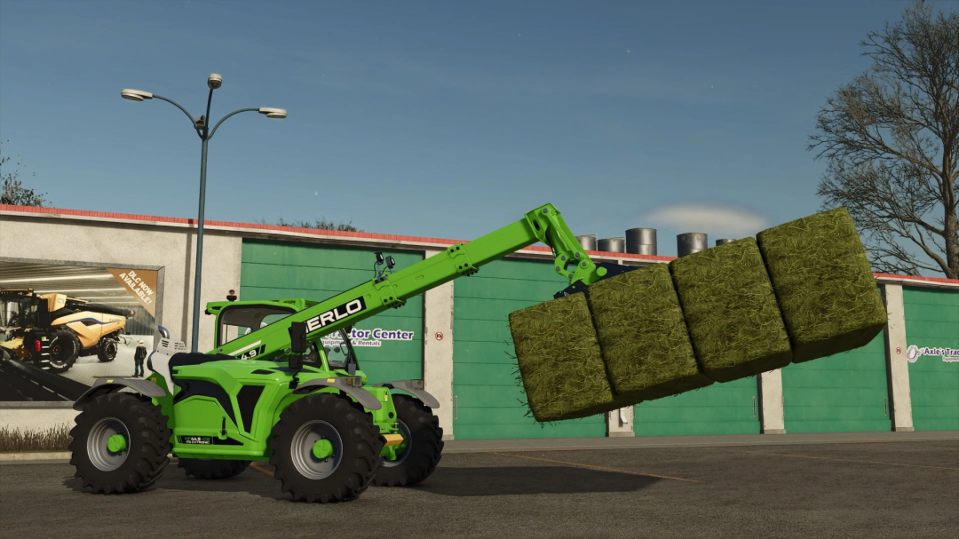 FS25 Bale fork mod v1.0.0.0 lifting hay bales on a telehandler in Farming Simulator 25.