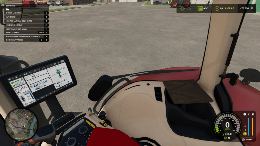 Interior view of Case IH Magnum T4B Edit in FS25 mod, showcasing dashboard controls and screen display.