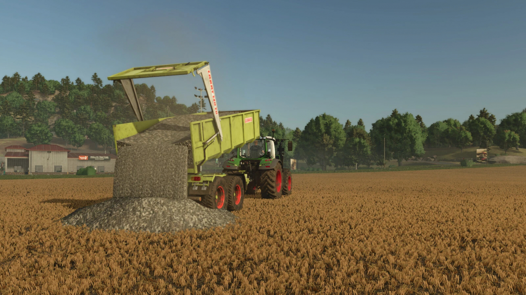 FS25 mod Claas Carat v1.0.0.0 trailer unloading gravel in field