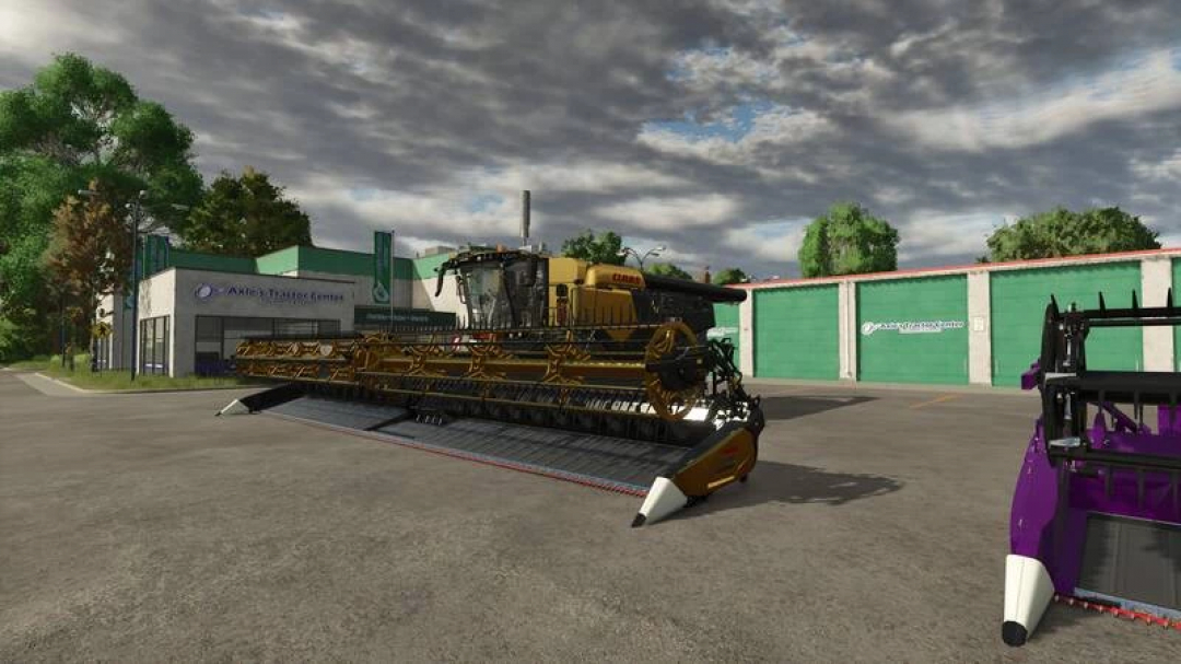 FS25 mod Claas Lexion 8900 harvester in parking lot, showcasing Farming Simulator 25 mods.