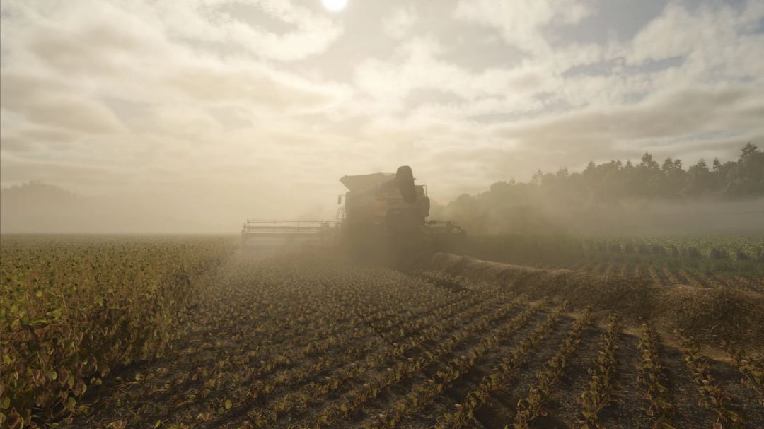 Combine harvester in field with straw crops, showcasing FS25 mods feature in Farming Simulator 25.