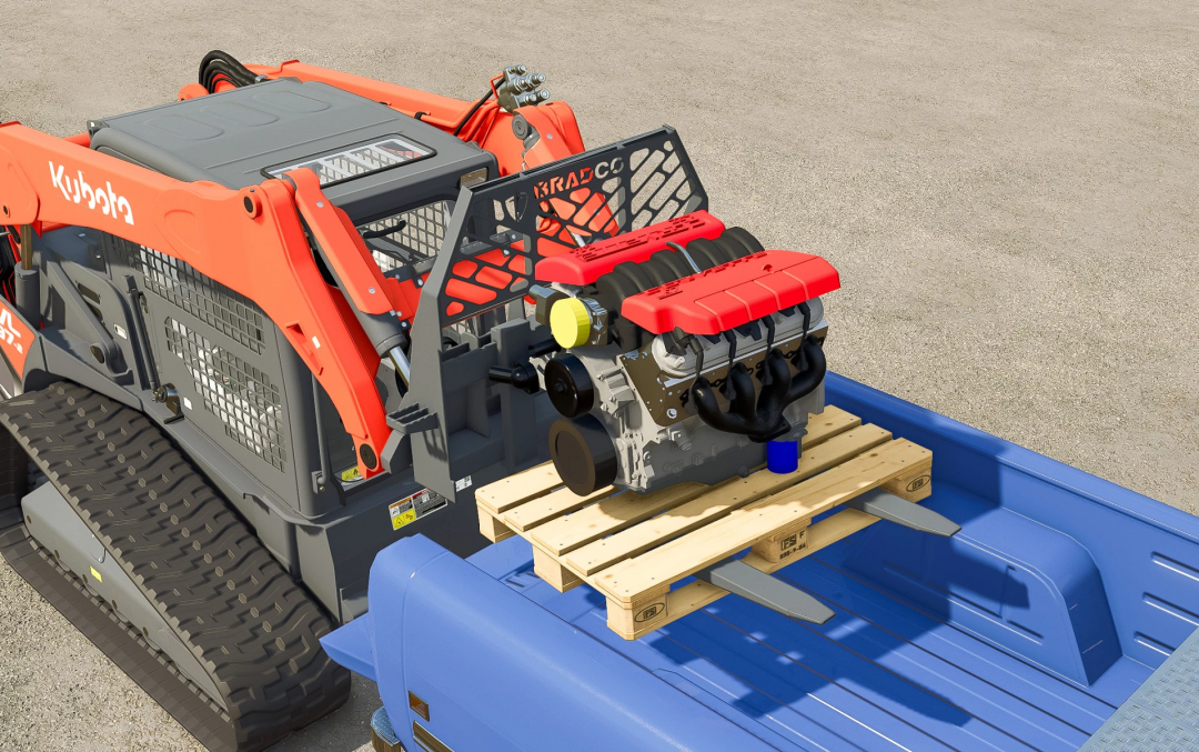 FS25 Lizard LS7 Engine v1.0.0.0 mod on a blue trailer in Farming Simulator 25.