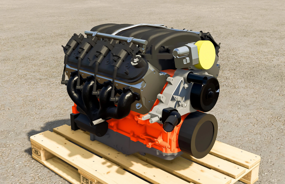 FS25 Lizard LS7 Engine mod for Farming Simulator 25 displayed on a pallet.