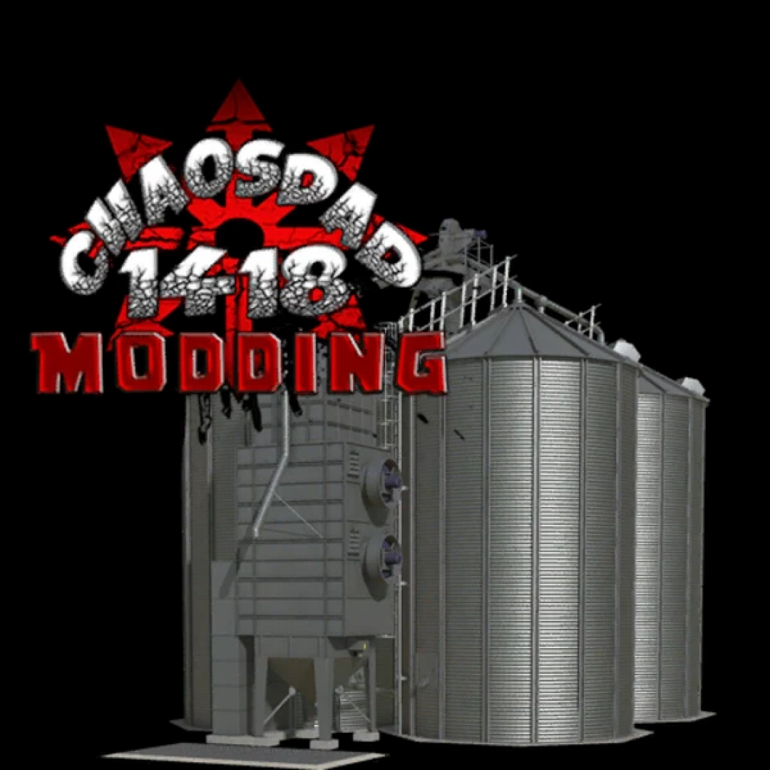 Farma800 Farmsilo MultiFruit V1.0.0.1 mod for FS25, showcasing a large metal silo with modding logo.