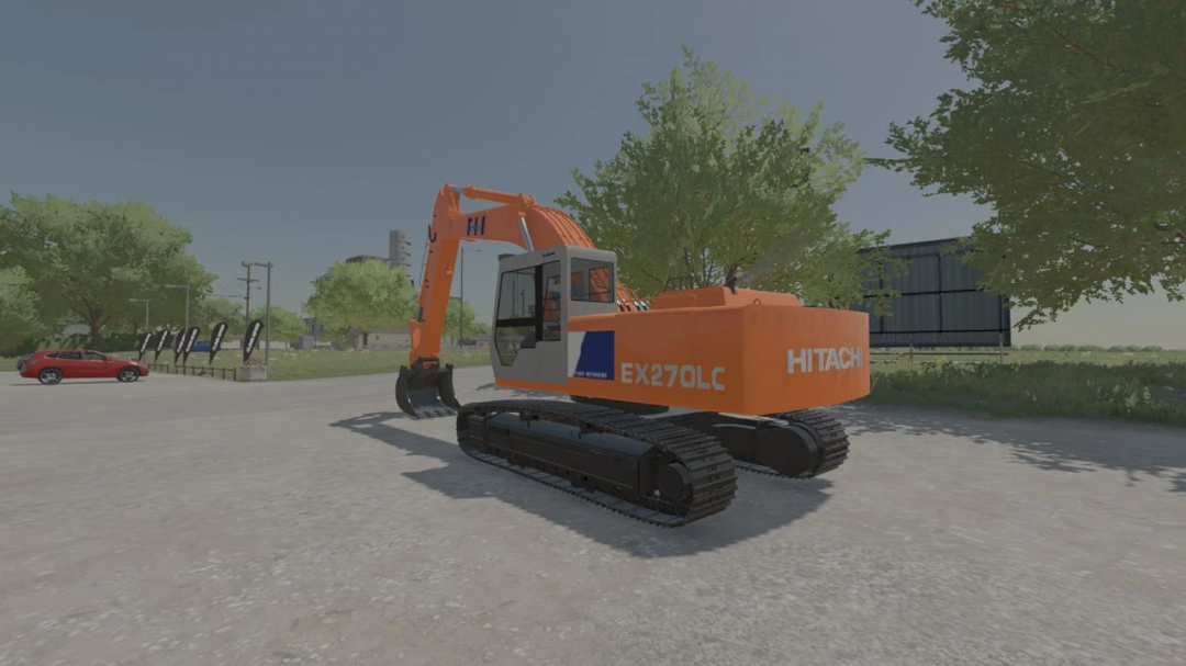 FS22 mod Fiat Hitachi ex270 excavator in Farming Simulator 22, parked on a construction site.