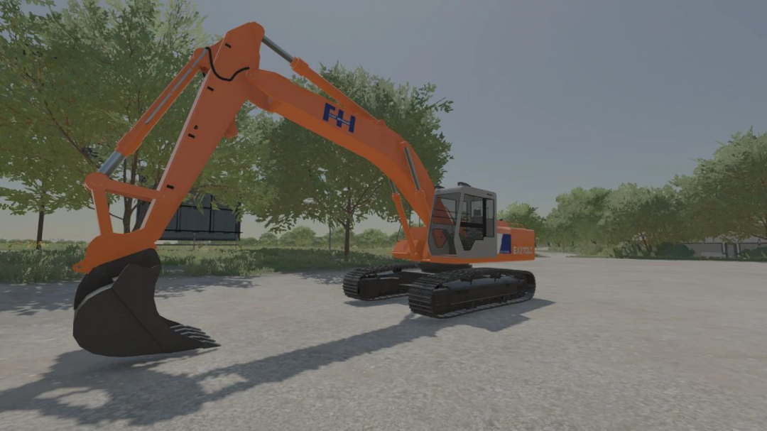 FS22 mod Fiat Hitachi ex270 excavator in a forest setting, showcasing machinery for Farming Simulator 22.