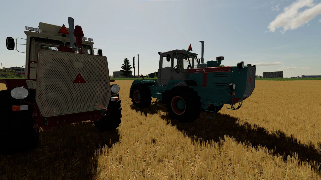 HTZ T150K V8 tractor in Farming Simulator 22 mod, parked in a field.