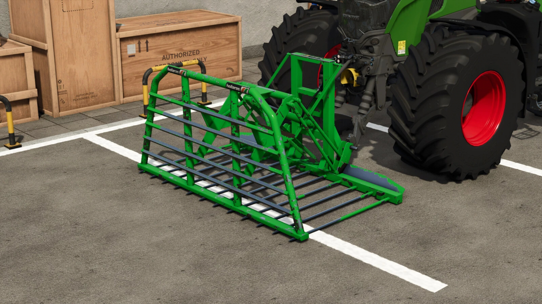 FS25 mod image of Holaras Profi 260 v1.0.0.0, a green silage roller attached to a tractor in Farming Simulator 25.