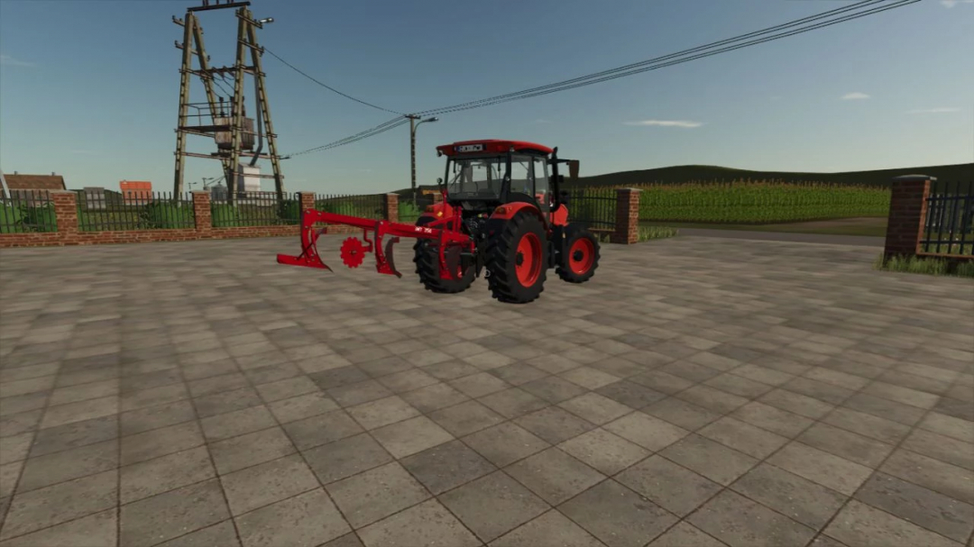 IMT 756 tractor mod for Farming Simulator 25 on a paved yard with fields in the background. FS25 mods showcase.