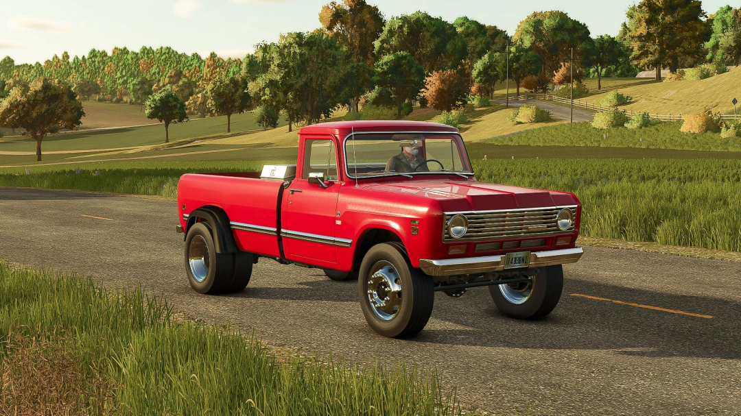 International Series 200 HD pickup mod in Farming Simulator 25 on a rural road.