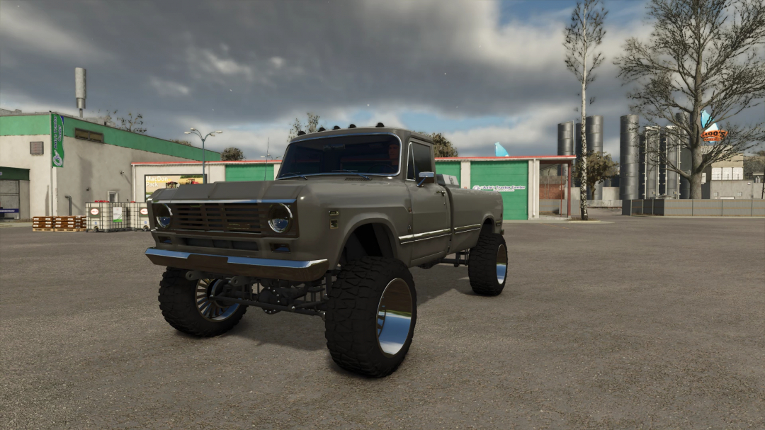 International Series 200 custom mod in FS25, showcasing a vintage truck with lifted wheels in a Farming Simulator 25 setting.