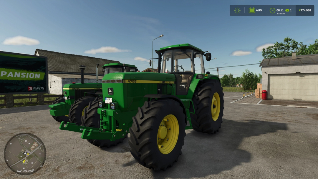 John Deere 4755 tractor mod in FS25, showcasing realistic details in Farming Simulator 25.