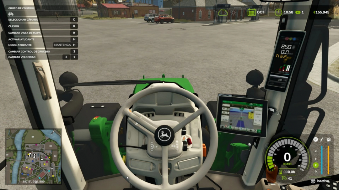 FS25 mod John Deere 6M Series v1.0.0.0, tractor interior view with detailed dashboard and controls.