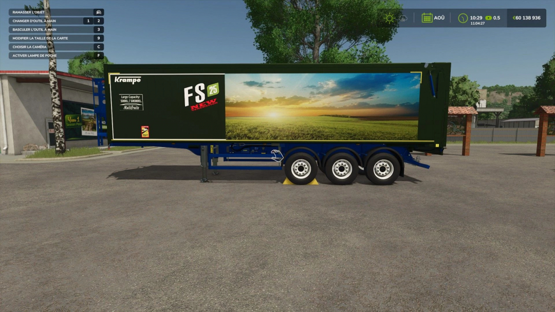 Krampe SKS 30 150 trailer mod in FS25, showcasing a scenic field image, ideal for Farming Simulator 25 mods.