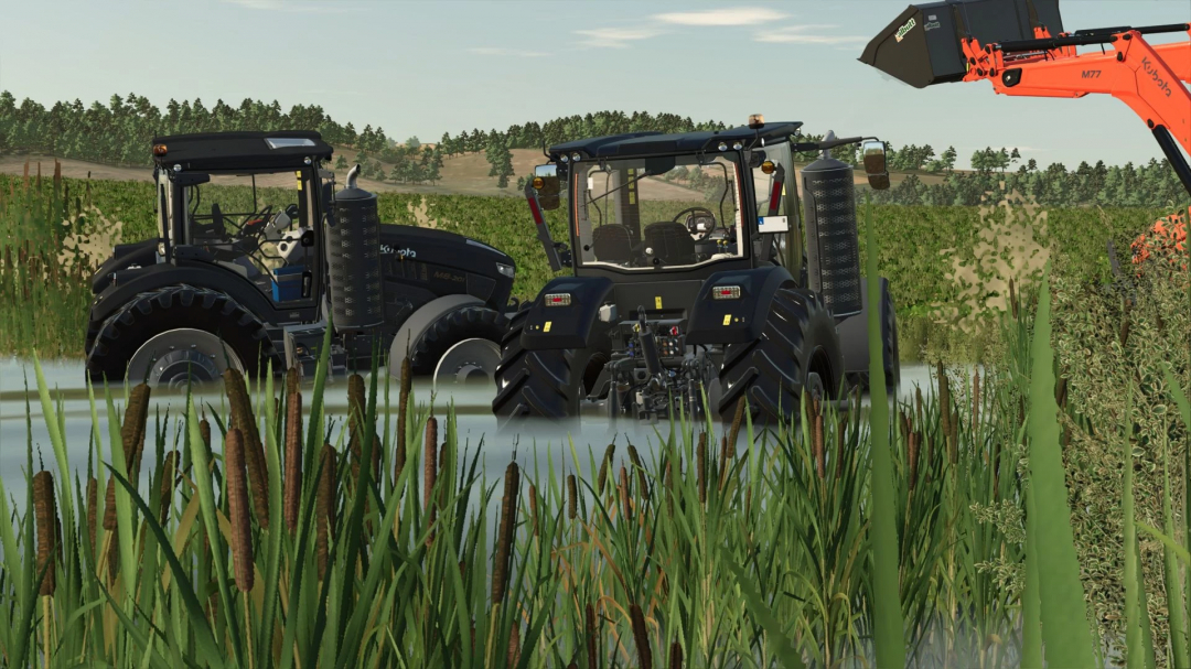 Kubota M8 Series tractors in a field, showcasing FS25 mods for Farming Simulator 25.