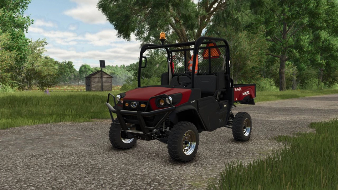 Kubota XG850 Sidekick mod in FS25 game on a rural path.