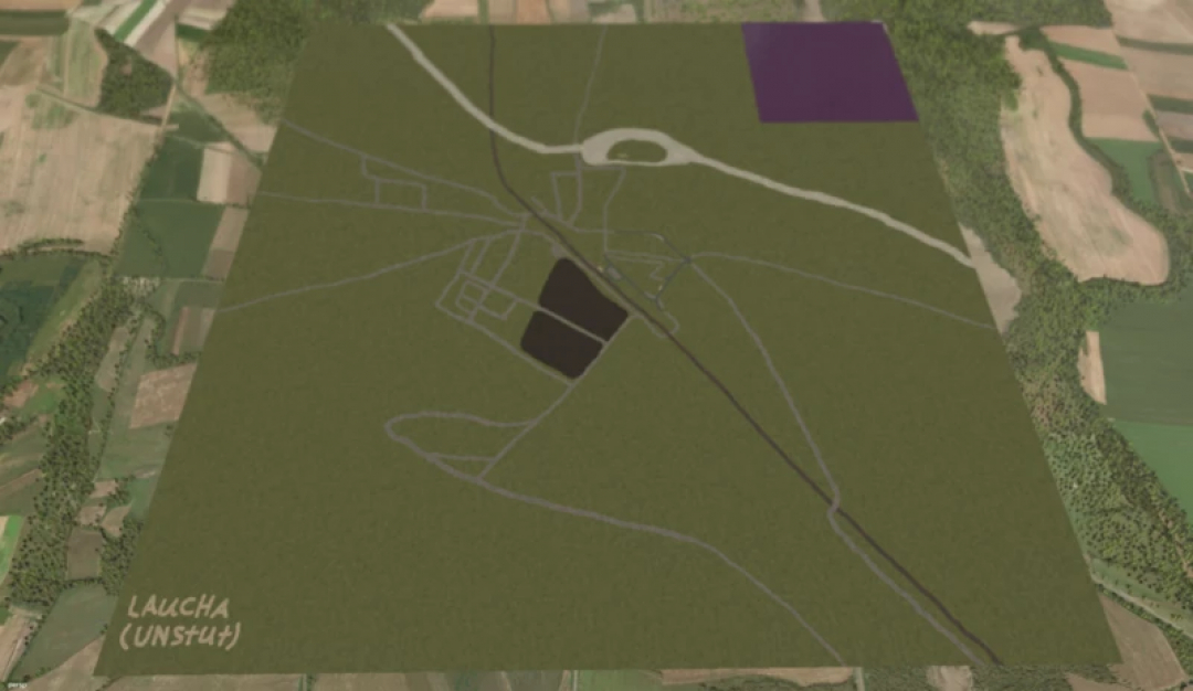 Map of Laucha (Unstrut) mod for FS25, featuring fields and roads. Ideal for Farming Simulator 25 mods.