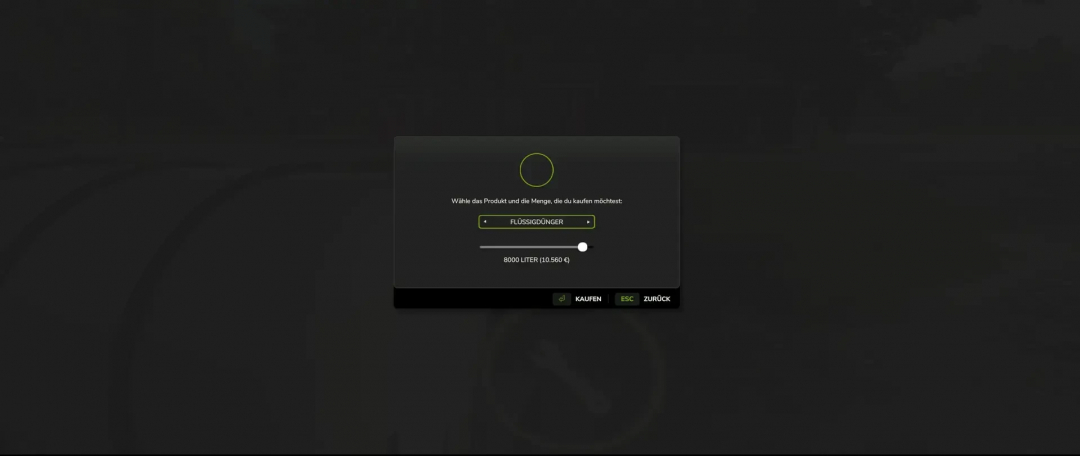 FS25 mod Liquid Fertilizer purchase screen showing 8000 liters selection.