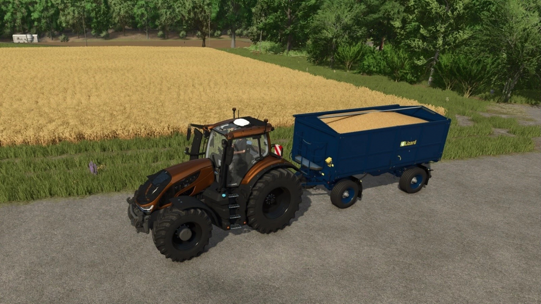 FS25 mods: Lizard Tardis tractor with trailer in Farming Simulator 25.