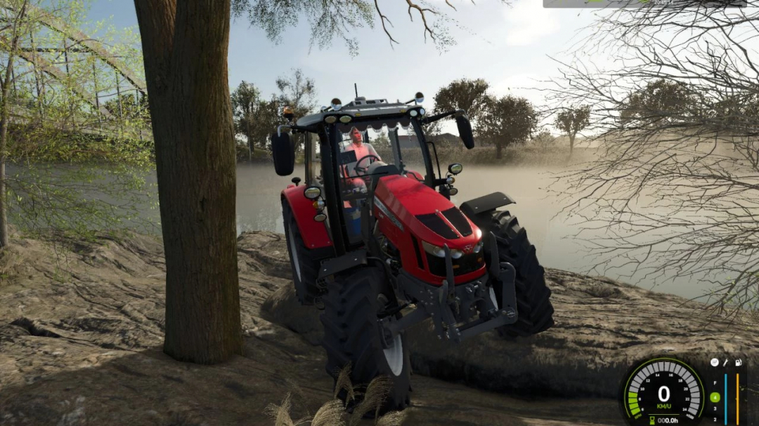 FS25 mod Massey Ferguson 5700S Big Edit v1.0.0.0 tractor next to a riverbank.