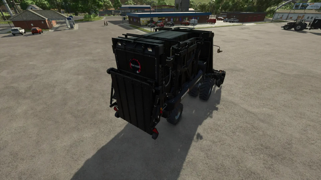 FS25 mod, Module Express 635 PBSMods Black Edition in a parking lot, showcasing tractor equipment in Farming Simulator 25.