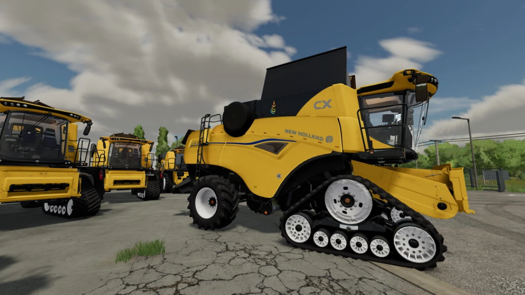 New Holland CX combine in FS22 mod, showcasing agricultural machinery.