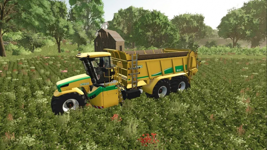 FS25 OXBO Pack Combine Harvester in a lush field, Farming Simulator 25 mods showcase.