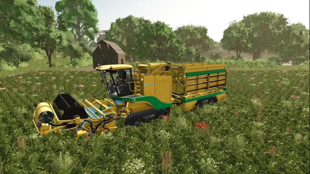 OXBO Pack Combine Harvester in a lush field, FS25 mod