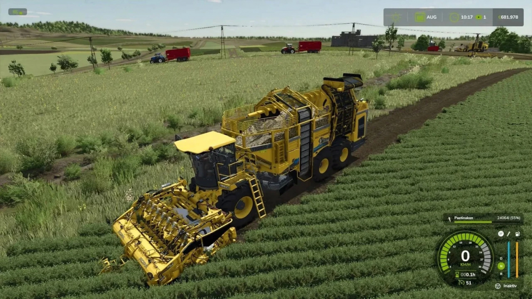 Ropa Tiger 6S mod in FS25 harvesting a lush field, showcasing advanced farming equipment.